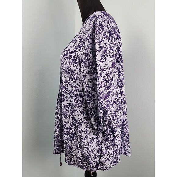 Knox Rose Size x1 Blue Floral V-Neck Ruffled Boho Top Shirt Peasant Blouse Tie - Picture 13 of 15